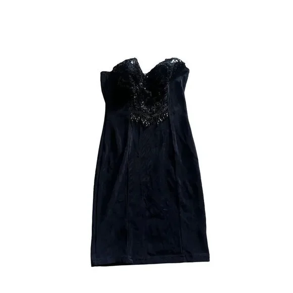 Vintage black lace short Bodycon dress - Picture 1 of 5